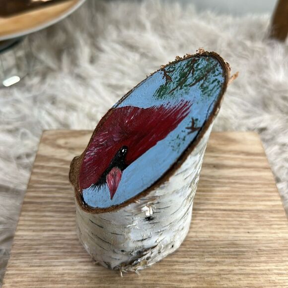 Hand Painted Cardinal On A Piece Of Birch Bark Rustic Cabin Decor Artist Signed - Picture 7 of 13
